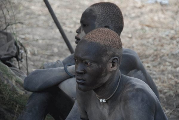 Mundari man at wrestling match - South Sudan tour