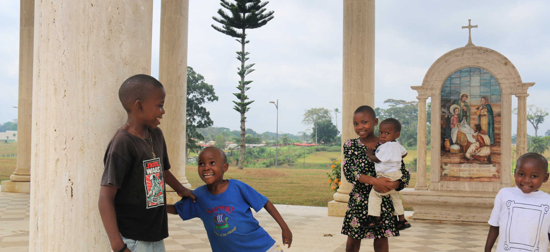 Kids playing at the Basilica, Equatorial Guinea