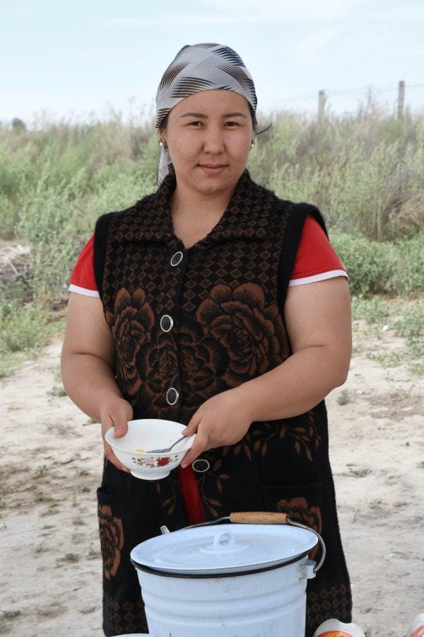 Woman selling yoghurt in Kazakhstan