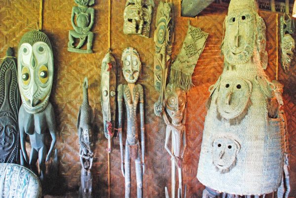 Traditional carved masks in Papua New Guinea