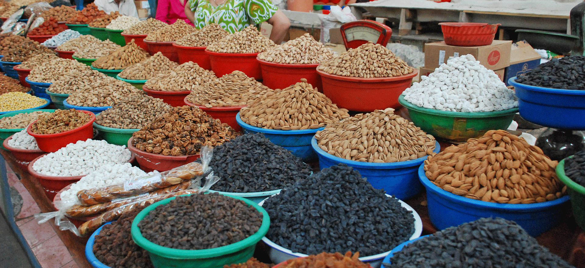 Nuts and fruit on sale in the market - Tajikistan Holidays and Tours