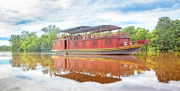 Tourist riverboat on Borneo river
