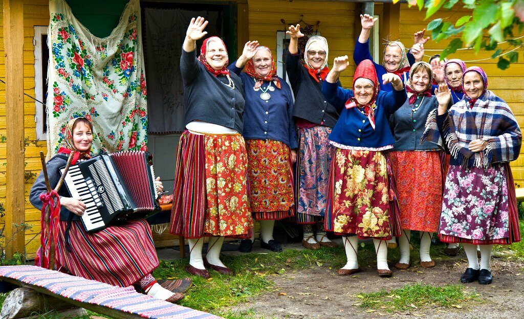 Group of women in traditional dress, Kihnu, Estonia 