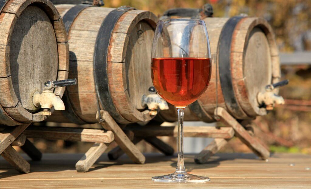 Barrels of wine at winery in Armenia
