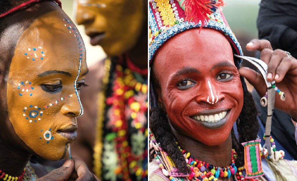 Njapto clan tend to use more reddish hues - Gerewol Festival