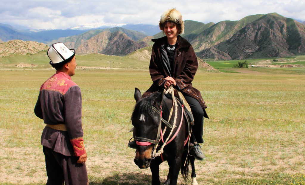 NET consultant meeting the eagle hunters in Kyrgyzstan, and trying her hand at riding