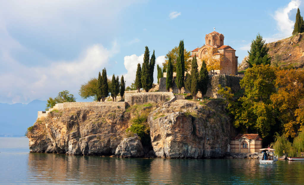 Unesco-listed Lake Ohrid and the Orthodox church St. John at Kaneo, North Macedonia