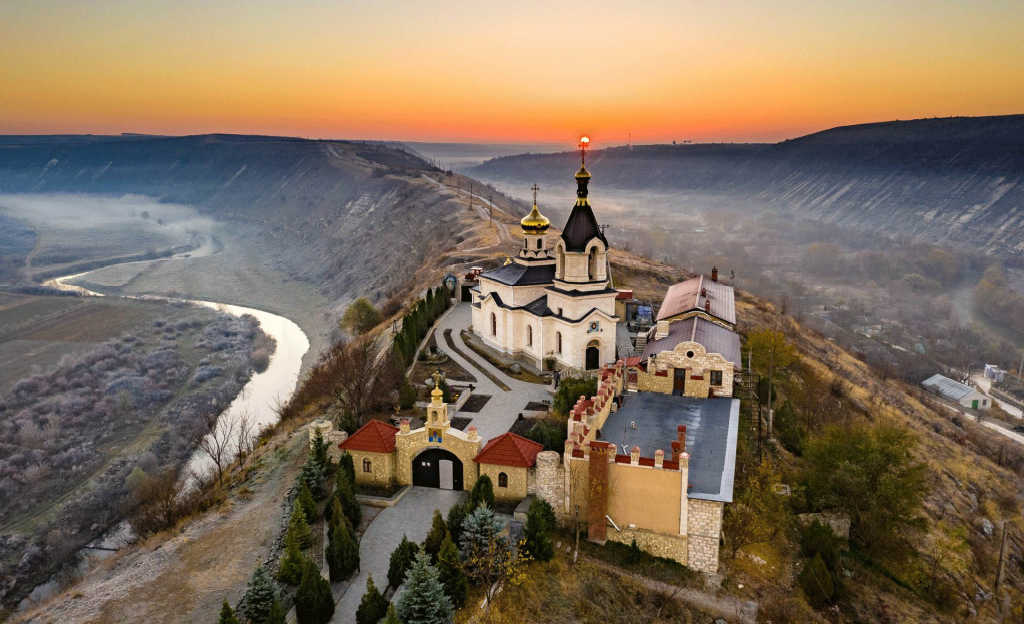 View over Orhei Vechi Monastery at sunset- Moldova V2